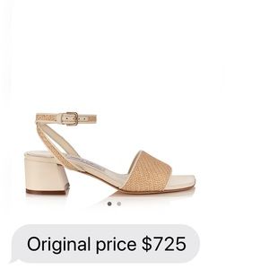 Jimmy Choo Raffia & Leather block heel sandal, size 40, 9 US